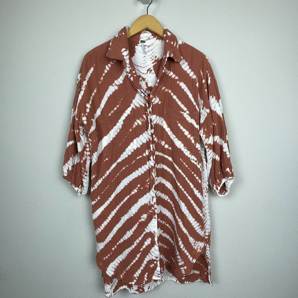 YFB Young Fabulous & Broke Sz S Tie Dye‎ Shirt Dress Orange White Boho Festival